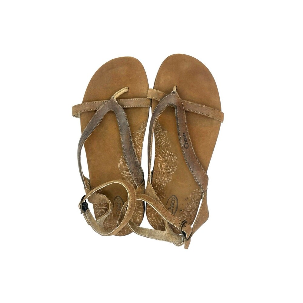 Chaco Womens Size 7 Leather Thong Sandal Dark Earth Ankle Strap Buckle Pre-Owned